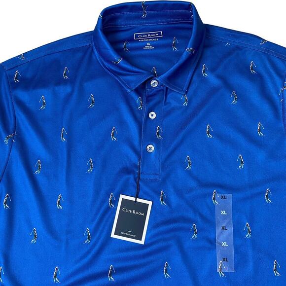 Club Room Tech Polo Golf Shirt Men Size XL Blue Golfer Print Pickleball NWT Gift